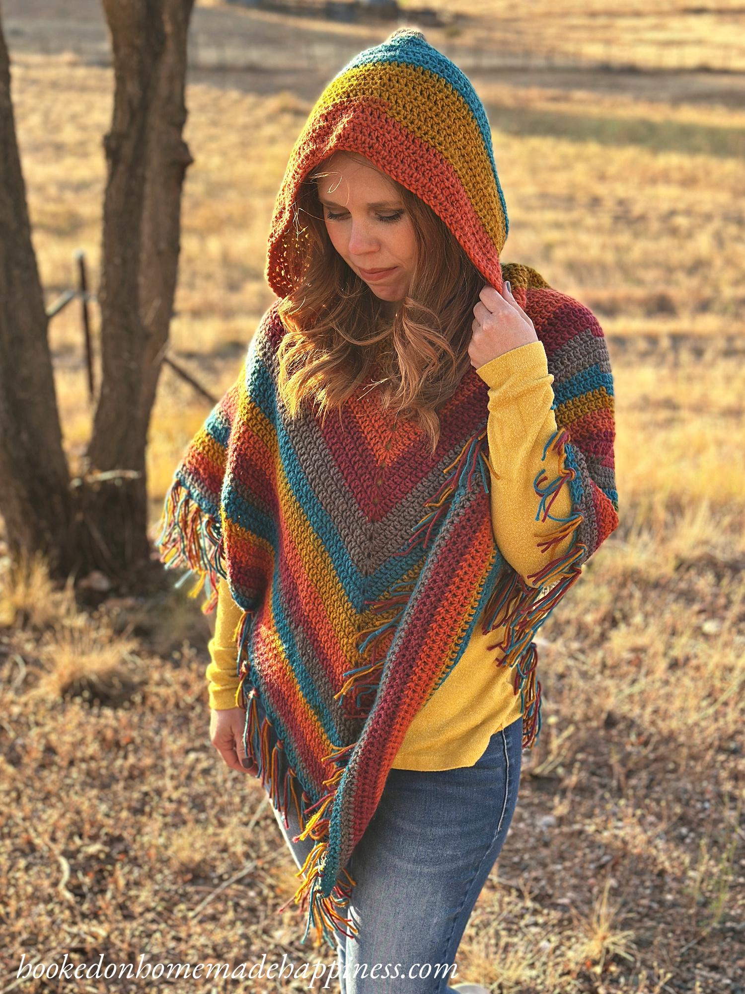 Easy All Double Crochet Hooded Poncho Crochet Pattern