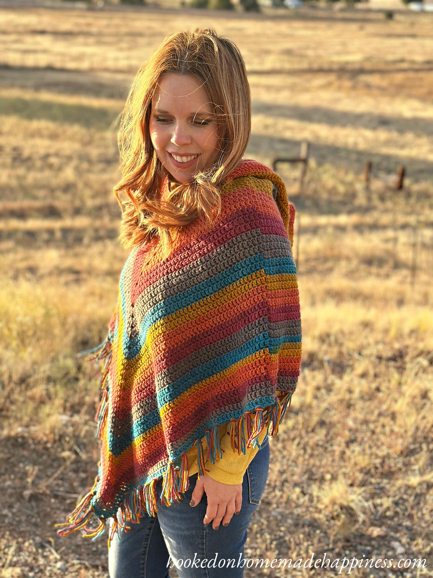 Easy All Double Crochet Hooded Poncho Crochet Pattern