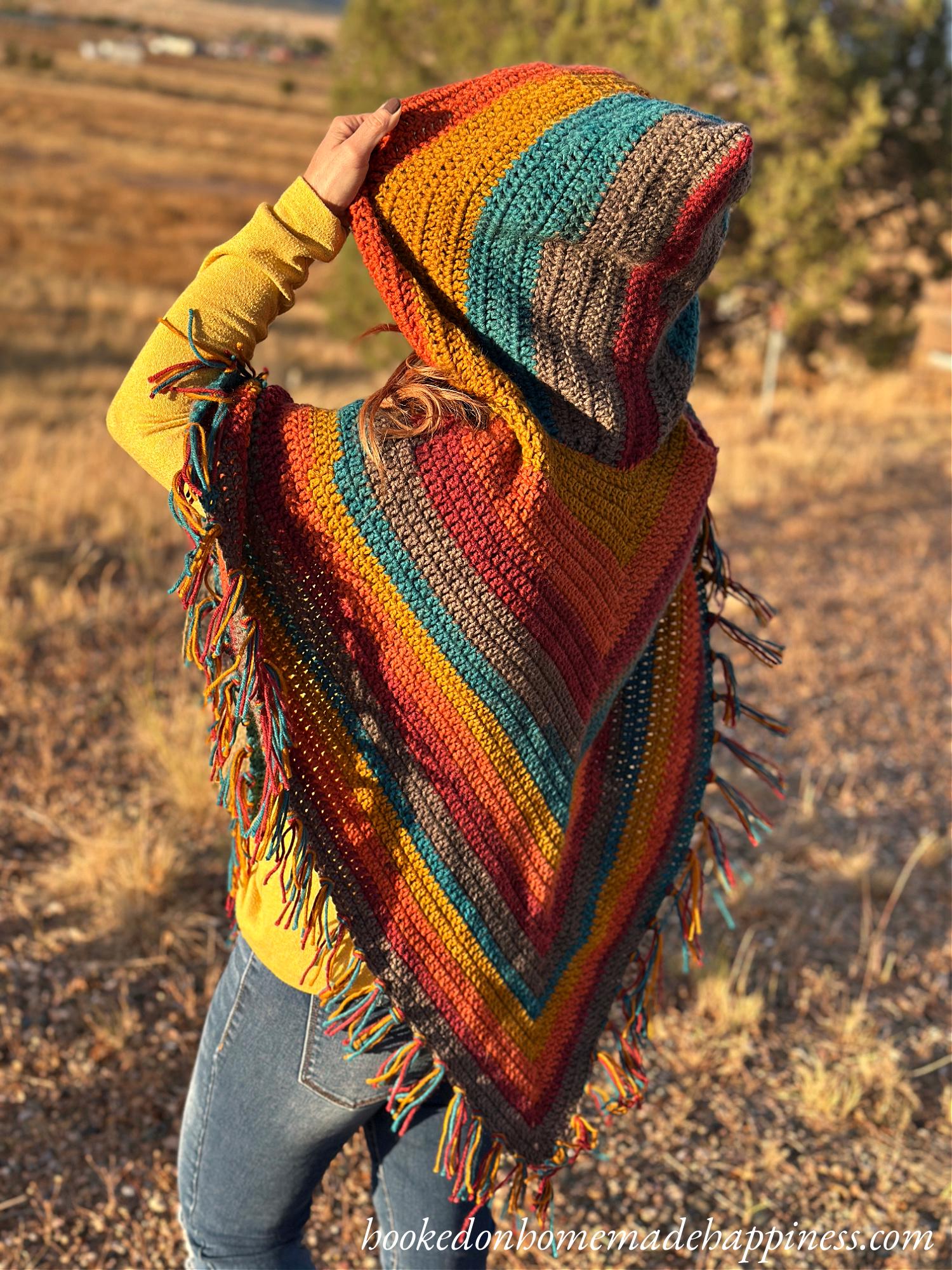 Easy All Double Crochet Hooded Poncho Crochet Pattern