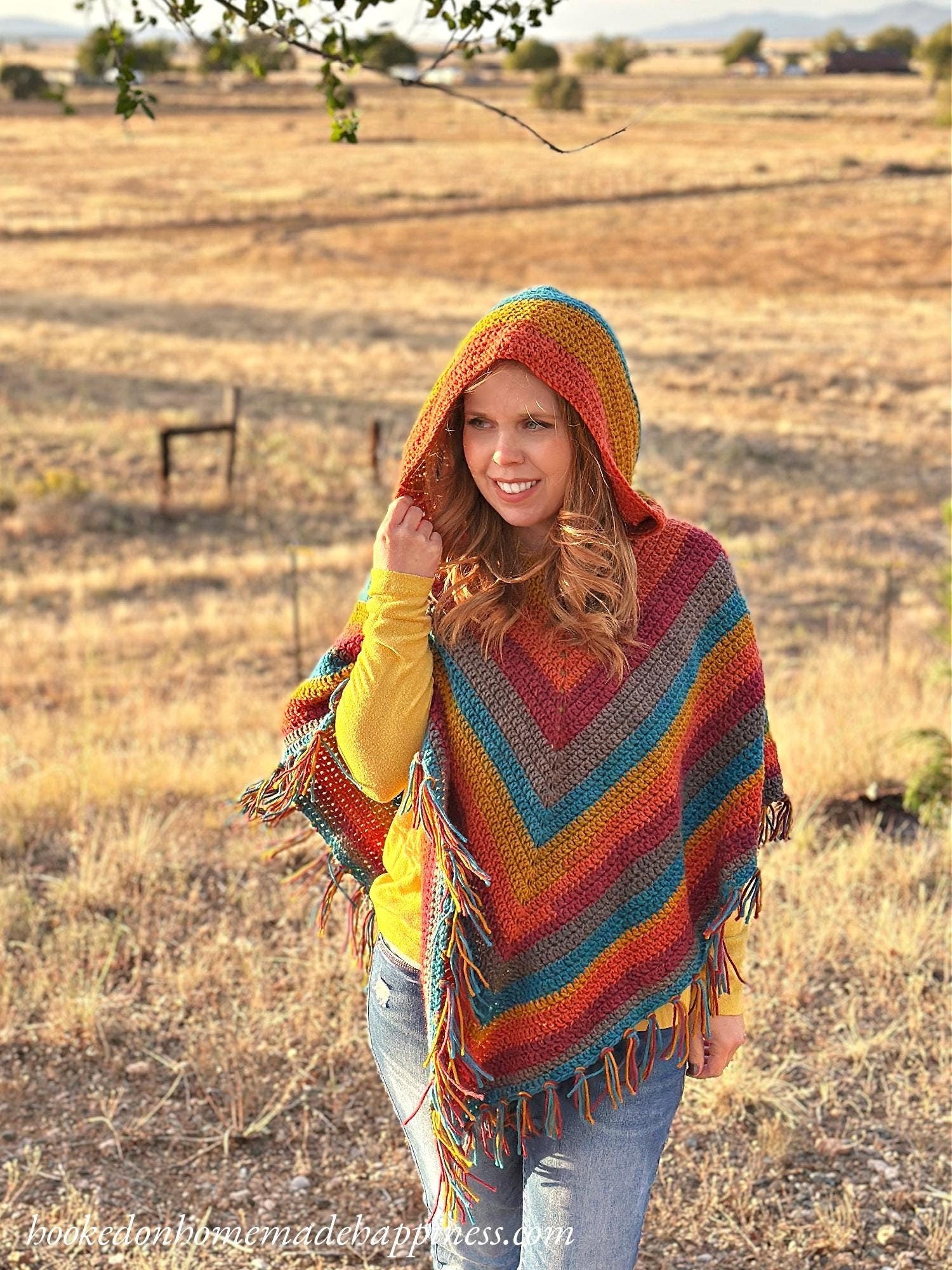 Easy All Double Crochet Hooded Poncho Crochet Pattern