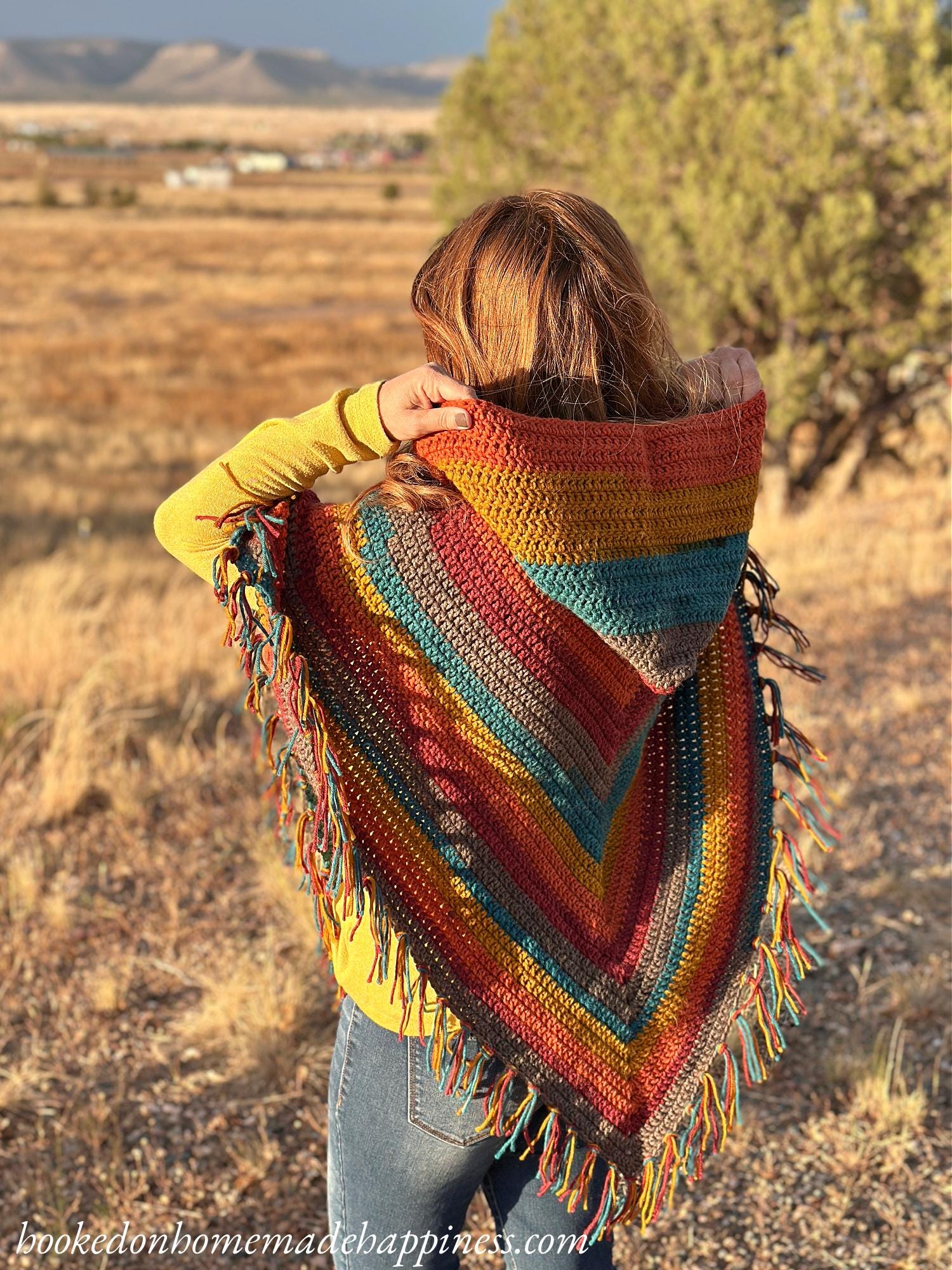 Easy All Double Crochet Hooded Poncho Crochet Pattern