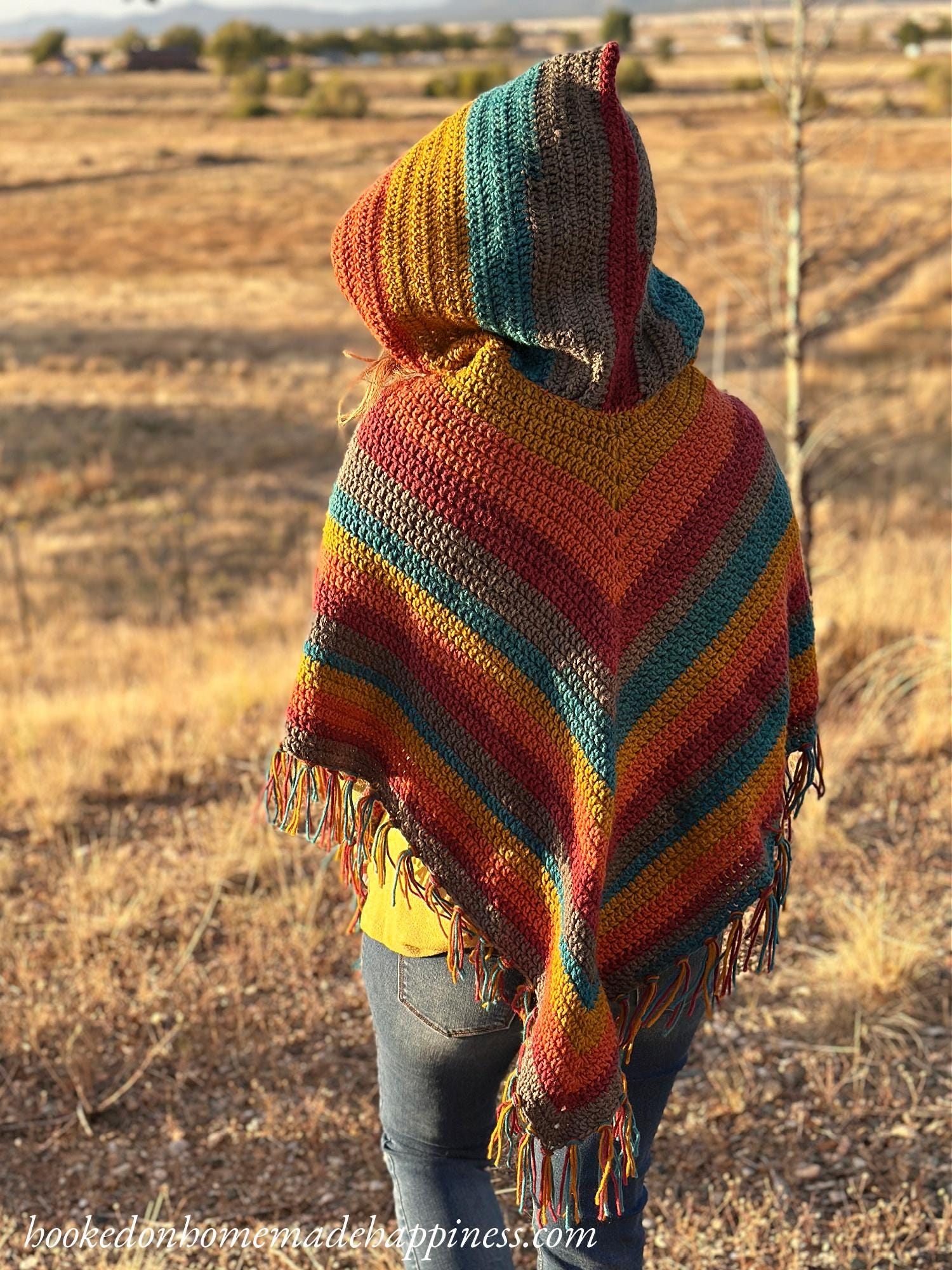 Easy All Double Crochet Hooded Poncho Crochet Pattern